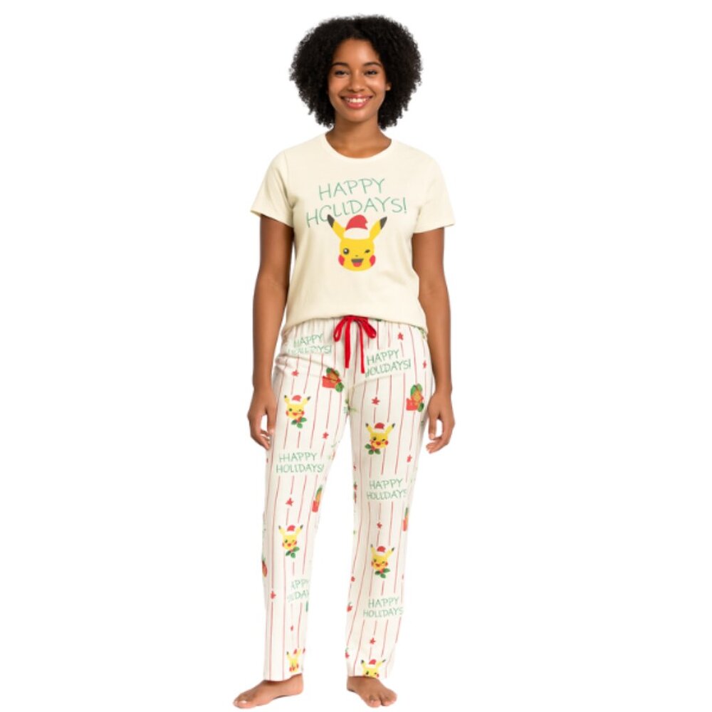 Pokemon Pikachu Happy Holidays Women's 2 Piece Pajama Lounge Set Size S-XXL